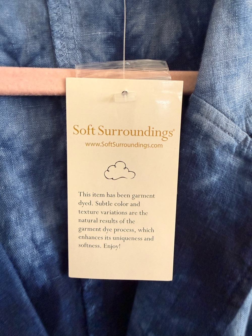 Soft Surroundings Eza 100% Linen Blue Tie Dye Top 2X Plus Pockets - Picture 9 of 11